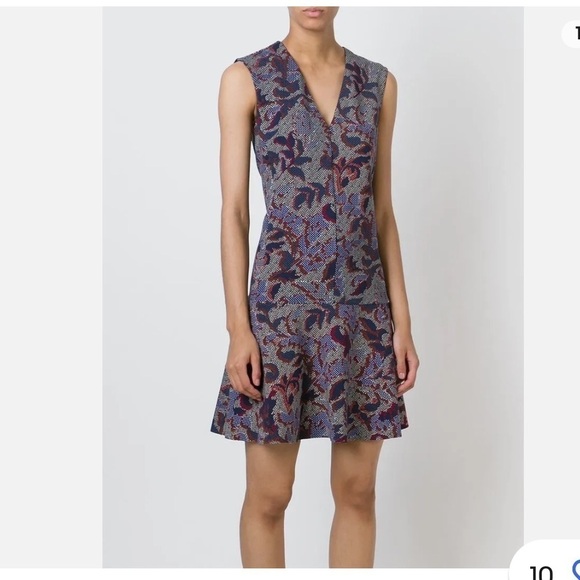 Tory Burch Dresses & Skirts - Tory Burch Calico‎ Pixelated Blue Neutral V-Neck Floral Fit n’ Flare Dress Sz XS